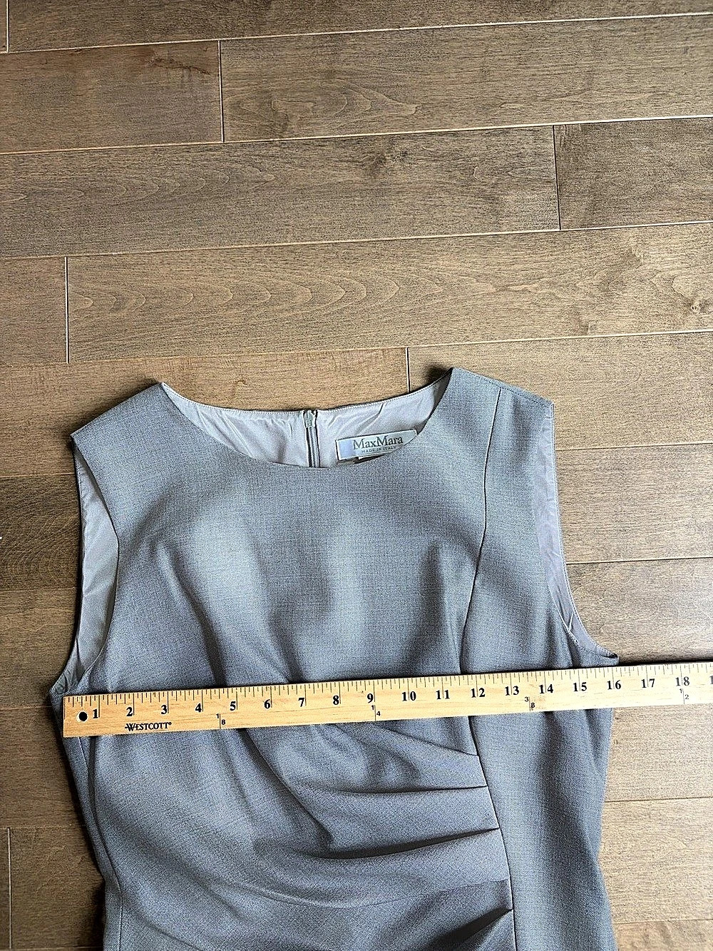 Max Mara Grey Ruched Midi Dress Wool/Silk Blend sz 6-8 - Picture 4 of 5